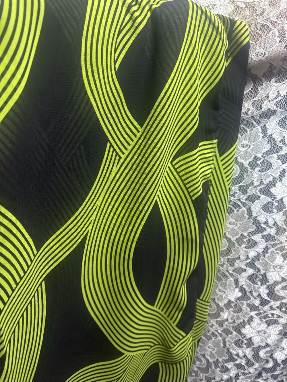 4 yards vintage fabric textile poly chiffon neon yellow black NEW
